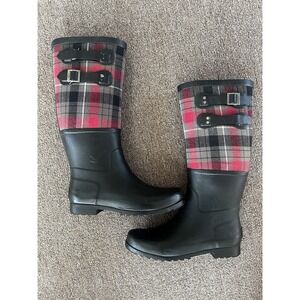 UGG‎ Australia Sabene Black Red Rain Boots Plaid Size 8